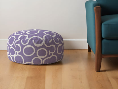 Pouf rond abstrait en coton violet et blanc de 24 po