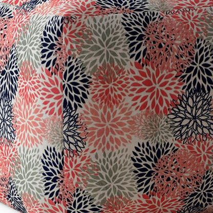 17" Coral Polyester Floral Pouf Ottoman