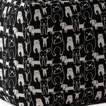 17" Black Cotton Animal Print Pouf Ottoman