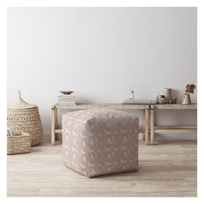 17" Pink Cotton Animal Print Pouf Ottoman