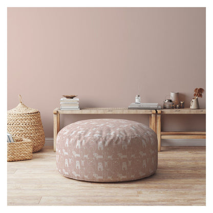 Pouf rond en coton rose à imprimé animalier de 24 po