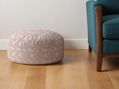 Pouf rond en coton rose à imprimé animalier de 24 po