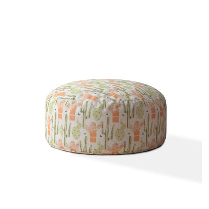 24" Orange Cotton Round Cactus Pouf Ottoman