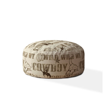 Pouf rond en coton marron à imprimé animalier de 24 po