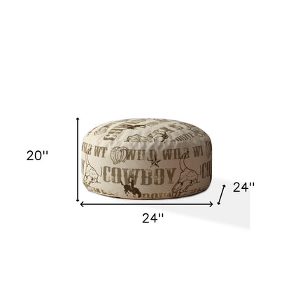 Pouf rond en coton marron à imprimé animalier de 24 po