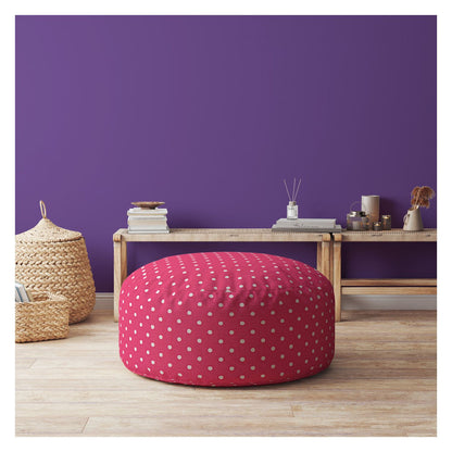 24" Pink Cotton Round Polka Dots Pouf Ottoman