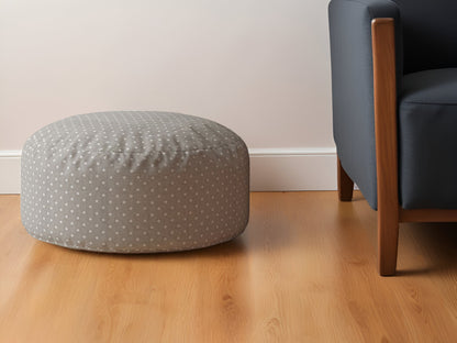 24" Gray Cotton Round Polka Dots Pouf Ottoman