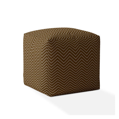 17" Brown Cotton Chevron Pouf Ottoman