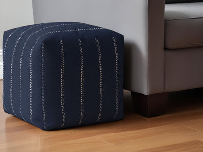 17" Blue Cotton Striped Pouf Ottoman