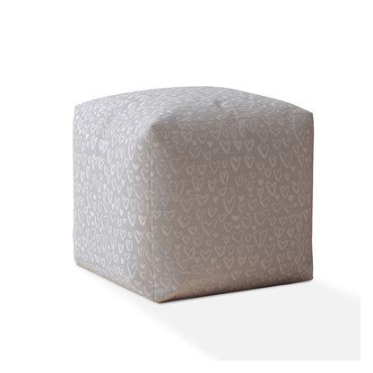 Pouf ottoman en coton gris à motifs floraux de 17 po