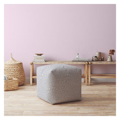 Pouf ottoman en coton gris à motifs floraux de 17 po