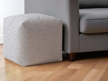 Pouf ottoman en coton gris à motifs floraux de 17 po