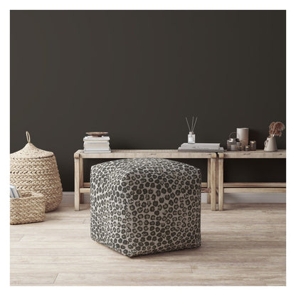 Pouf ottoman en coton beige à motifs floraux de 17 po