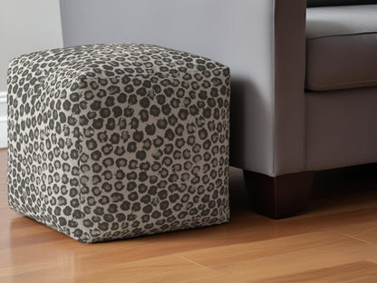 Pouf ottoman en coton beige à motifs floraux de 17 po