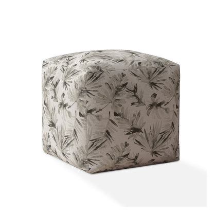 Pouf ottoman en coton beige à motifs floraux de 17 po