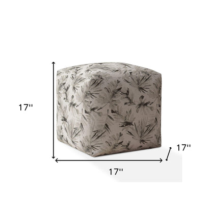 Pouf ottoman en coton beige à motifs floraux de 17 po