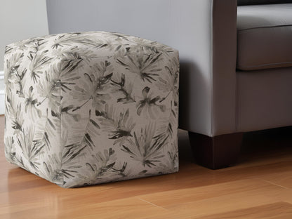 Pouf ottoman en coton beige à motifs floraux de 17 po