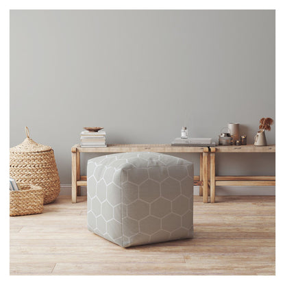 17" Gray Cotton Geometric Pouf Ottoman