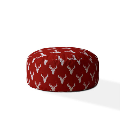 Pouf rond en coton rouge et blanc de 24 po en forme de cerf