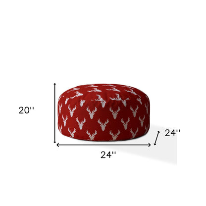 Pouf rond en coton rouge et blanc de 24 po en forme de cerf