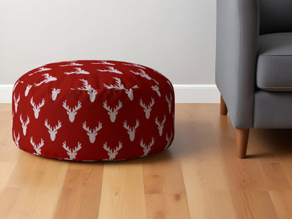 Pouf rond en coton rouge et blanc de 24 po en forme de cerf