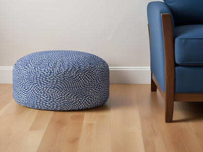 24" Blue and White Canvas Round Polka Dots Pouf Ottoman