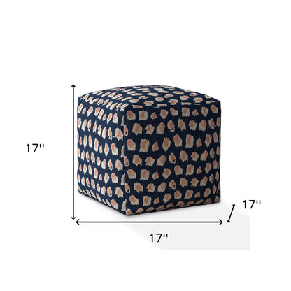 17" Blue Canvas Abstract Pouf Ottoman