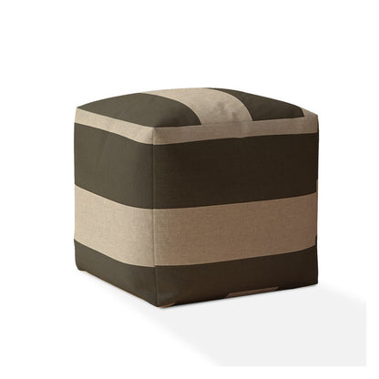 Pouf ottoman rayé en coton vert de 17 po