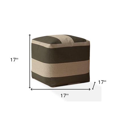 Pouf ottoman rayé en coton vert de 17 po