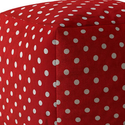 17" Red Cotton Polka Dots Pouf Ottoman