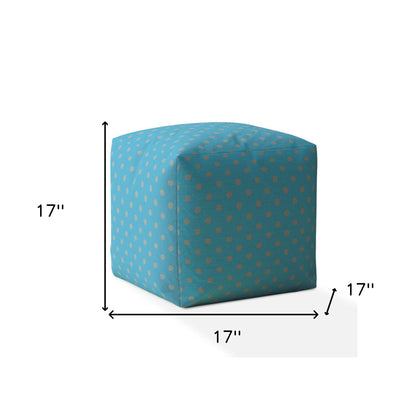 17" Blue Cotton Polka Dots Pouf Ottoman