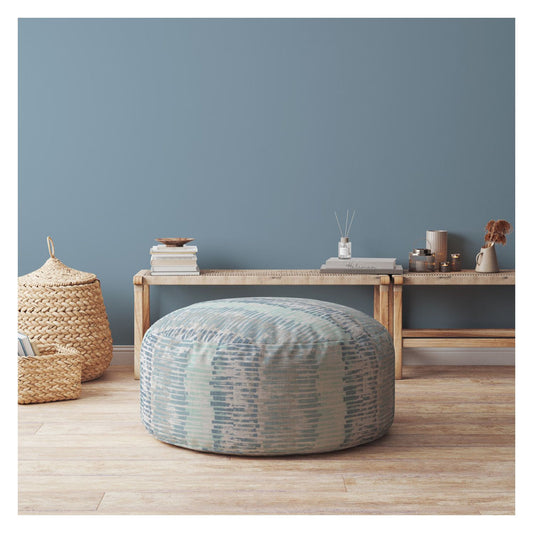 24" Blue Canvas Round Abstract Pouf Ottoman