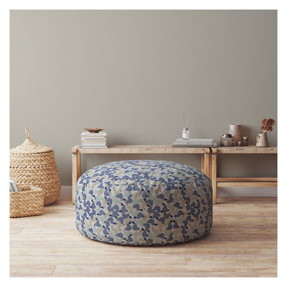 24" Beige Cotton Round Turtle Pouf Ottoman