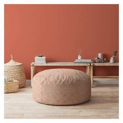 24" Orange Cotton Round Floral Pouf Ottoman