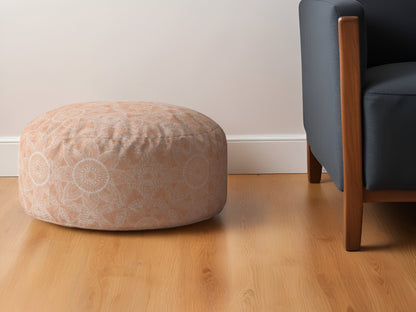 24" Orange Cotton Round Floral Pouf Ottoman