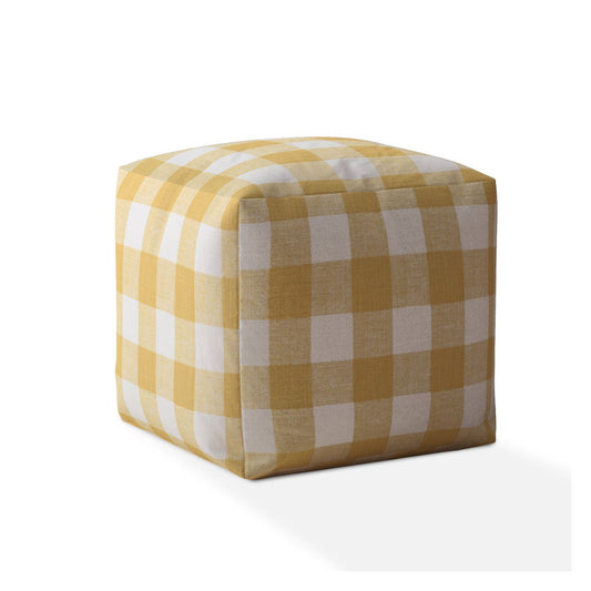 Housse de pouf en toile à carreaux jaune et blanc de 17 po