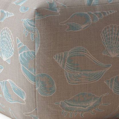 Housse de pouf en toile bleue de 17 po avec motif coquillage