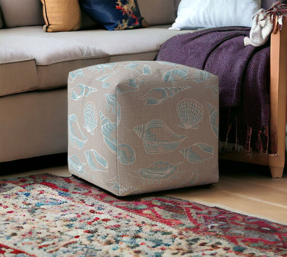 Housse de pouf en toile bleue de 17 po avec motif coquillage