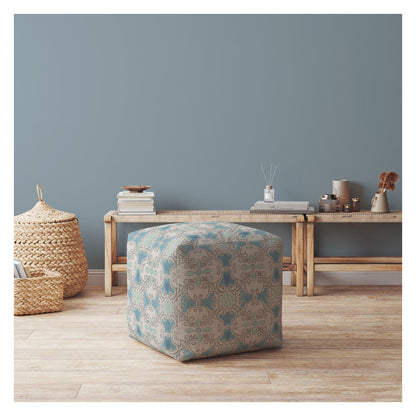 Housse de pouf en coton bleu Ikat 17"