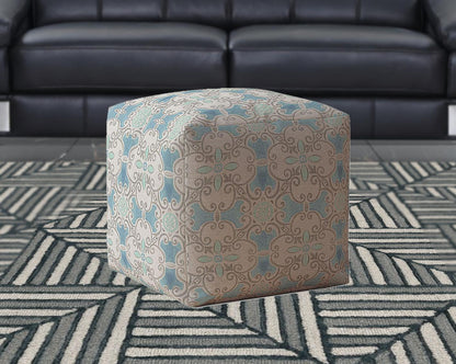 Housse de pouf en coton bleu Ikat 17"