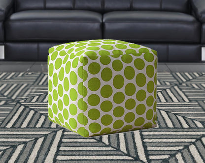 Housse de pouf à pois en coton vert et blanc 17"