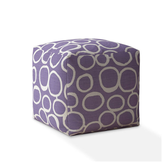 Housse de pouf abstraite en coton violet et blanc de 17 po