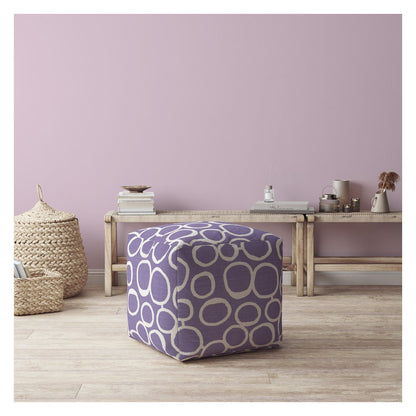 Housse de pouf abstraite en coton violet et blanc de 17 po