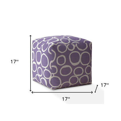 Housse de pouf abstraite en coton violet et blanc de 17 po