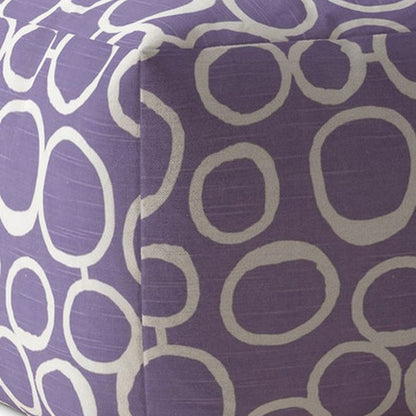 Housse de pouf abstraite en coton violet et blanc de 17 po