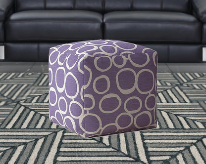 Housse de pouf abstraite en coton violet et blanc de 17 po