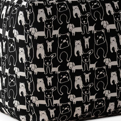 Housse de pouf pour chien en coton noir et blanc 17"