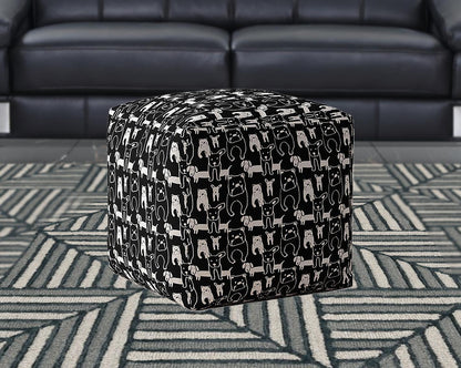 Housse de pouf pour chien en coton noir et blanc 17"