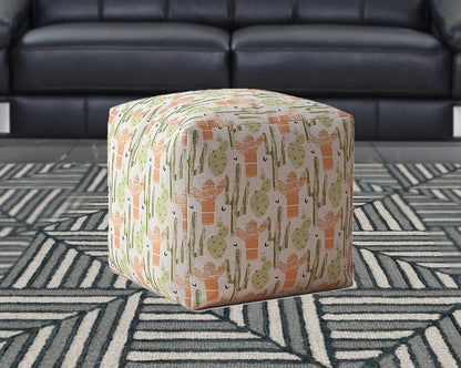 Housse de pouf cactus en coton orange 17"