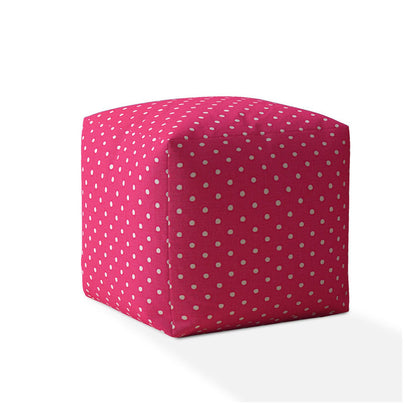 Housse de pouf à pois en coton rose et blanc 17"